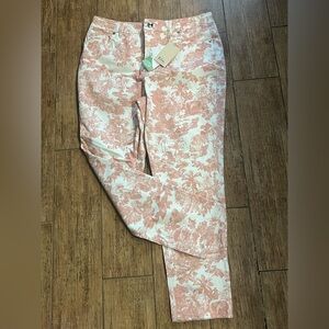 Elie-Pink and White Floral Denim Pants